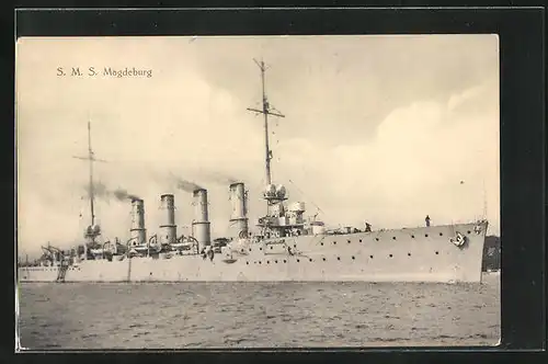 AK Kriegsschiff S. M. S. Magdeburg in Fahrt