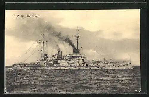 AK Kriegsschiff S. M. S. Westfalen auf hoher See