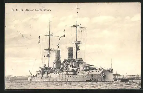 AK Kriegsschiff S. M. S. Kaiser Barbarossa in Fahrt