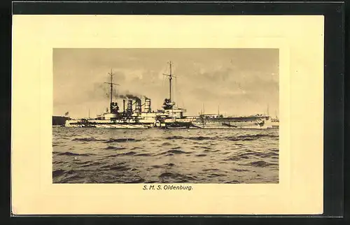 AK Kriegsschiff S. M. S. Oldenburg in Fahrt