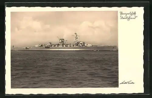 AK Panzerschiff Deutschland in voller Fahrt