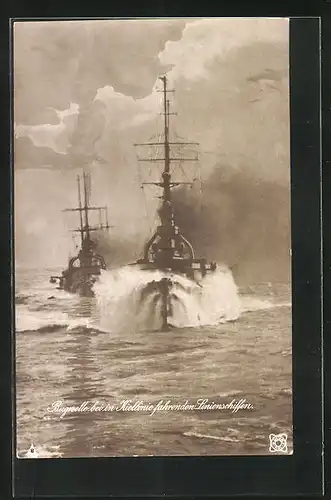 AK Bugwelle bei in Kiellinie fahrenden Linienschiffen