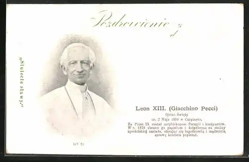 AK Papst Leo XIII. mit freundlichem Blick