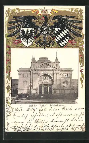 AK Essen / Ruhr, Totalansicht des Stadttheaters, Wappen
