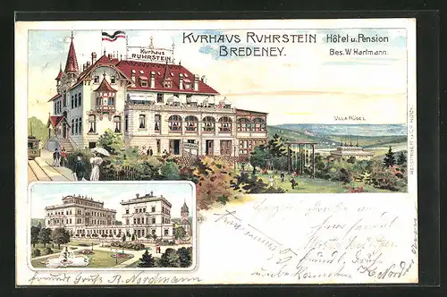 Lithographie Bredeney, Hotel Kurhaus Ruhrstein, Villa Hügel