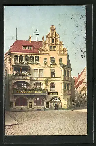 AK Meissen, Strassenpartie mit Meissner Bank