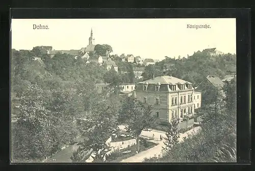 AK Dohna, Bäckerei in der Königstrasse aus der Vogelschau
