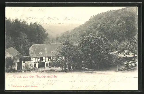 AK Neudeckmühle, Gasthof mit leeren Tischen