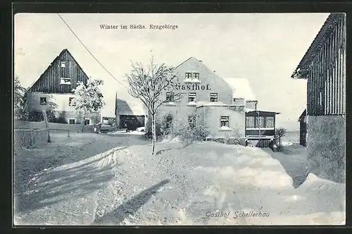 AK Altenberg im Erzgebirge, Gasthof Schellerhau im Schnee