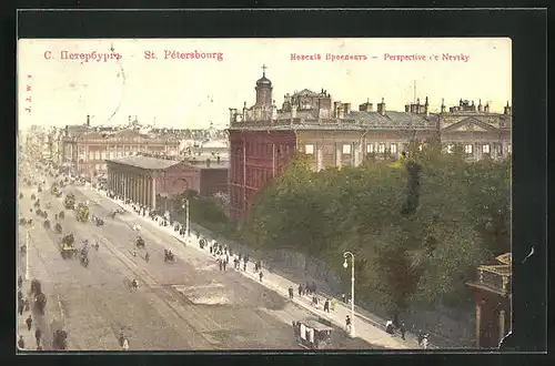 AK St. Pétersbourg, Perspective de Nevsky, Strassenbahn