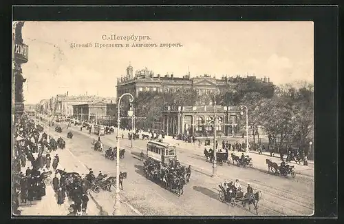AK St. Pétersbourg, Perspective de Newski, Strassenbahn