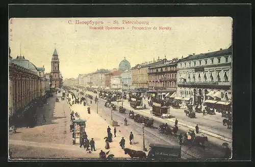 AK St. Pétersbourg, Perspective de Nevsky, Strassenbahn