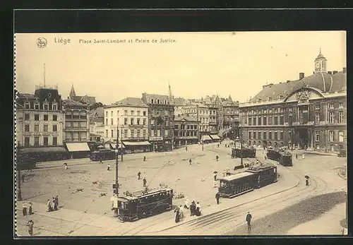 AK Liége, Place Saint-Lambert et Palais de Justice, Strassenbahn
