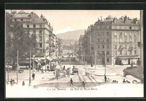 AK Genève, La Rue du Mont-Blanc, Strassenbahn