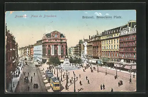 AK Bruxelles, Place de Brouckere, Strassenbahn