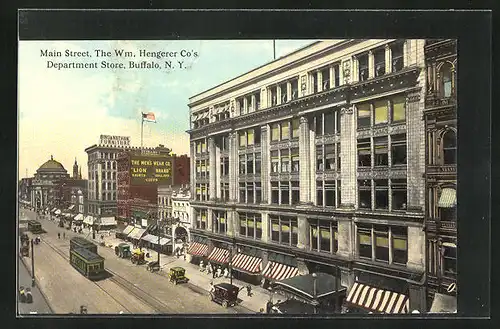 AK Buffalo, N.Y., Main Street, The Wm. Hengerer Co`s Department Store, Strassenbahn