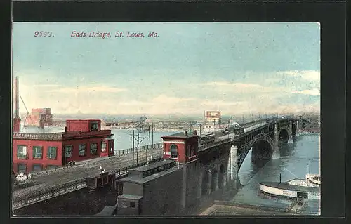 AK St. Louis, MO., Eads Bridge, Strassenbahn