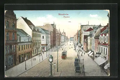 AK Mannheim, Planken mit Strassenbahn