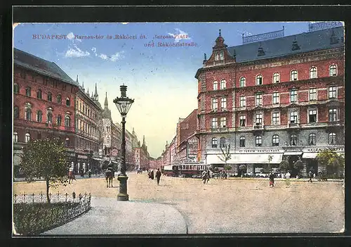 AK Budapest, Rakoczistrasse mit Strassenbahn