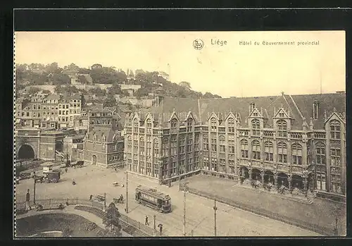 AK Liége, Hotel du Gouvernement provincial, Strassenbahn