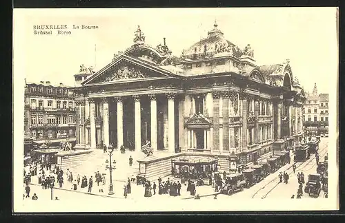 AK Bruxelles, La Bourse, Strassenbahn
