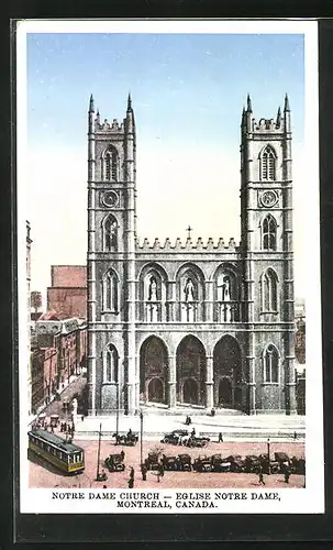 AK Montreal, Notre Dame church, Strassenbahn