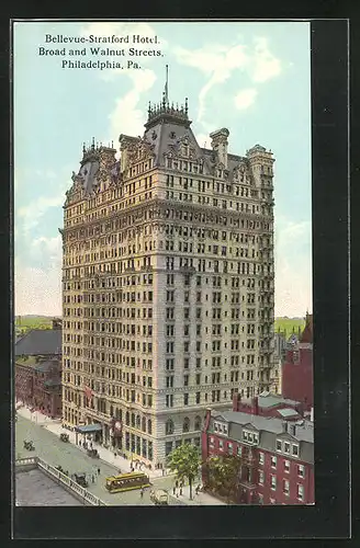 AK Philadelphia, Bellevue-Stratford Hotel, Strassenbahn
