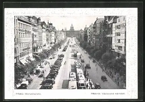 AK Prag, Wenzelsplatz mit Strassenbahn