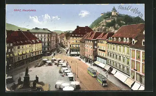 AK Graz, Strassenbahn am Hauptplatz