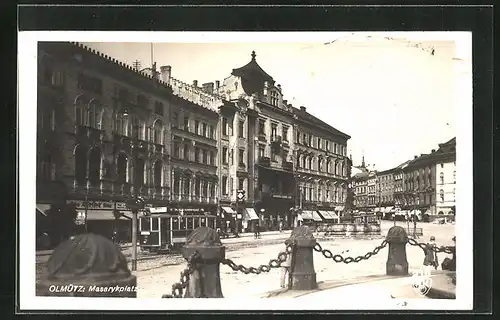 AK Olmütz, Masarykplatz mit Strassenbahn