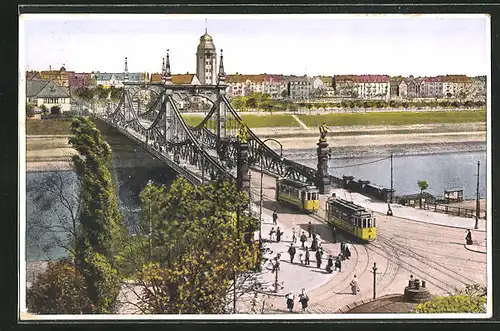 AK Mannheim, Strassenbahn auf der Neckarbrücke