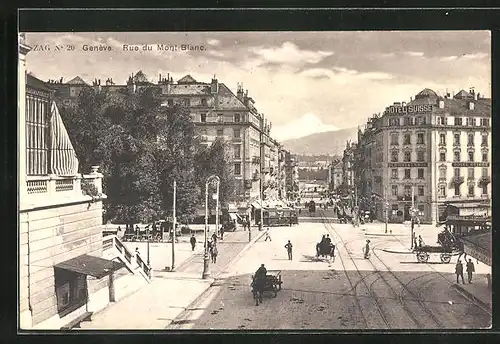 AK Geneve, Rue du Mont Blanc, Strassenbahn