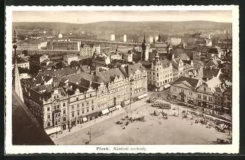 AK Plzen, Namesti svobody, Strassenbahn