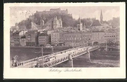 AK Salzburg, Staatsbrücke mit Strassenbahn