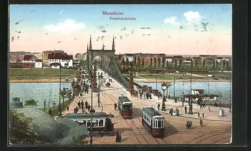 AK Mannheim, Friedrichsbrücke mit Strassenbahn