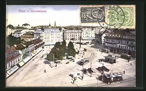 AK Graz, Jacominiplatz mit Strassenbahn