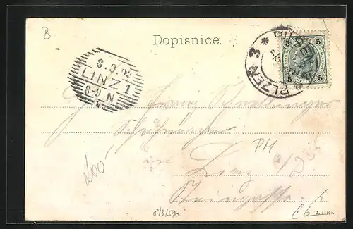 AK Plzen, Mestske divadlo, Strassenbahn