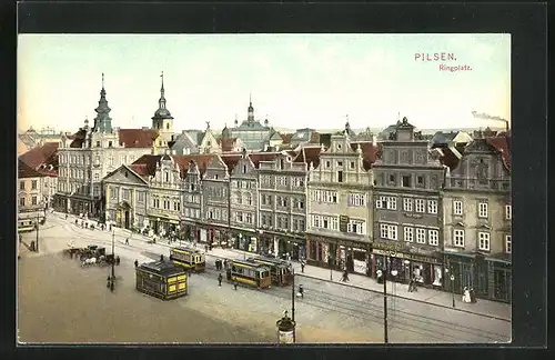 AK Pilsen, Ringplatz mit Strassenbahn