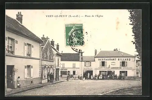 AK Vert-le-Petit, Place de l`Eglise, Restaurant Lanquetin