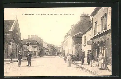 AK Athis-Mons, La Place de l`Eglise et la Grande-Rue