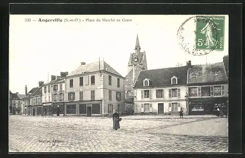 AK Angerville, Place du Marché au Grain