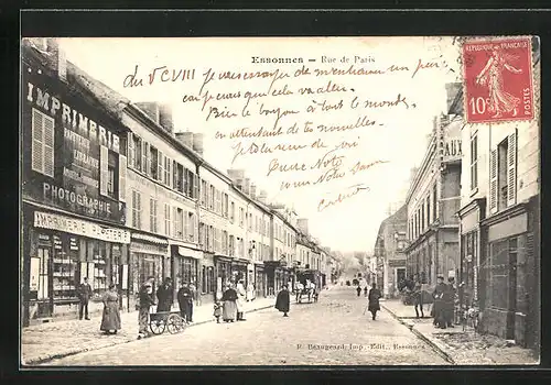 AK Essonnes, Rue de Paris, Imprimerie et Papeterie