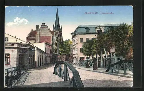 AK Elmshorn, Brücke in der Kaiserstrasse, Kirche