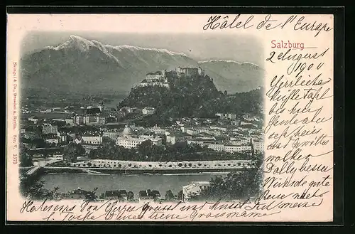 Relief-AK Salzburg, Totalansicht mit Hohensalzburg