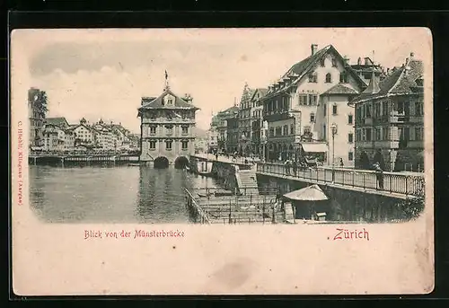 Relief-AK Zürich, Blick von der Münsterbrücke