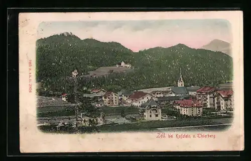 Relief-AK Zell bei Kufstein, Panorama mit Bahnhof