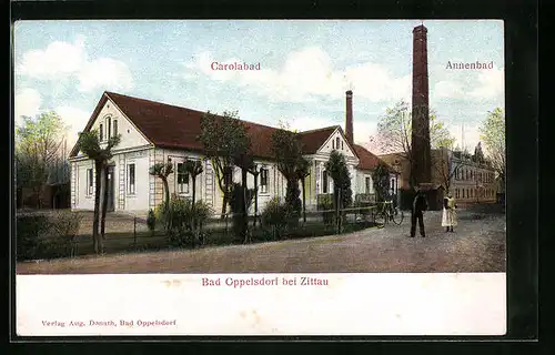 Relief-AK Bad Oppelsdorf bei Zittau, Kuranlagen Carolabad und Annenbad