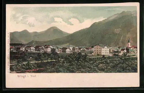 Relief-AK Wörgl, Totalansicht der Gemeinde