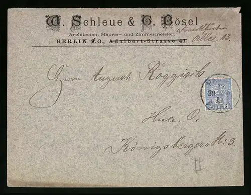 Briefumschlag Berlin, Neue Berliner Omnibus- u. Packetfahrt-Actien-Gesellschaft, W. Schleue & G. Bösel, Architekten