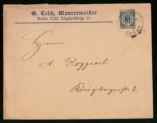Briefumschlag Berlin, Neue Berliner Omnibus- u. Packetfahrt-Actien-Gesellschaft, G. Tesch Maurermeister